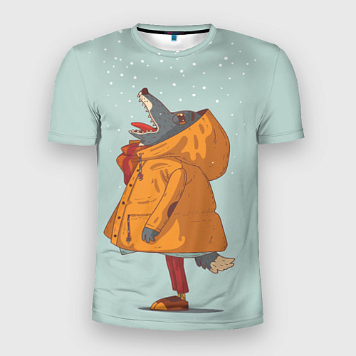 Мужская спорт-футболка Волк-любитель снега / 3D-принт – фото 1