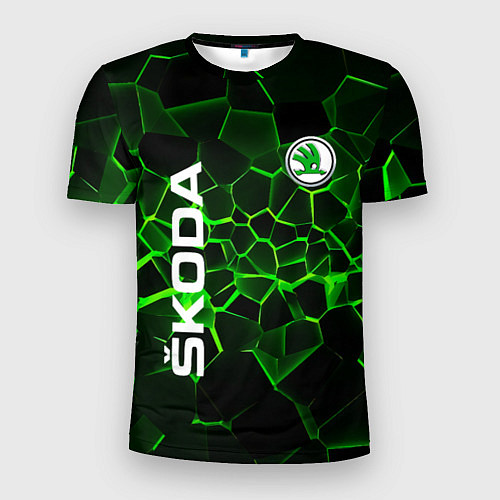 Мужская спорт-футболка Skoda: Неоновые трещины / 3D-принт – фото 1