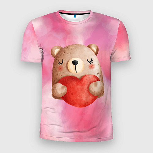 Мужская спорт-футболка Медвежонок с сердечком День влюбленных / 3D-принт – фото 1