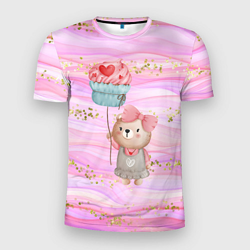 Мужская спорт-футболка Милый мишка с воздушным пирожным / 3D-принт – фото 1