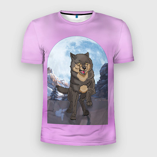Мужская спорт-футболка Волк оборотень в полнолуние, лиловое небо / 3D-принт – фото 1