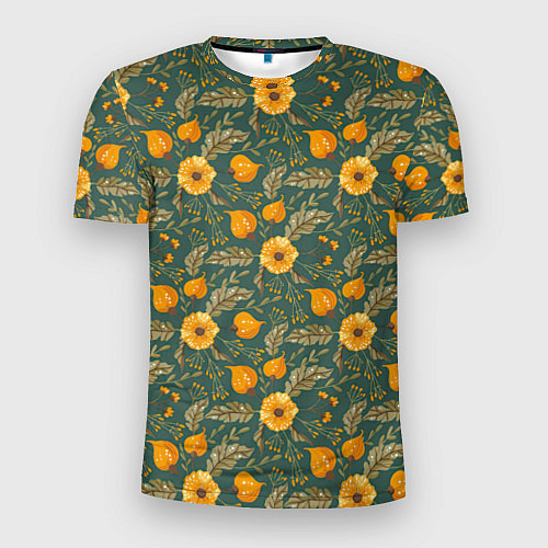 Мужская спорт-футболка Желтые цветочки и листья / 3D-принт – фото 1