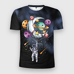 Мужская спорт-футболка Космонавт на шарах из планет