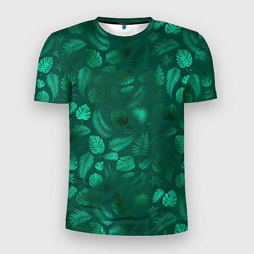 Мужская спорт-футболка Яркие зеленые листья / 3D-принт – фото 1
