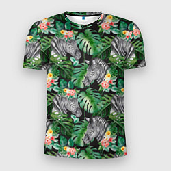 Мужская спорт-футболка Зебра и листья