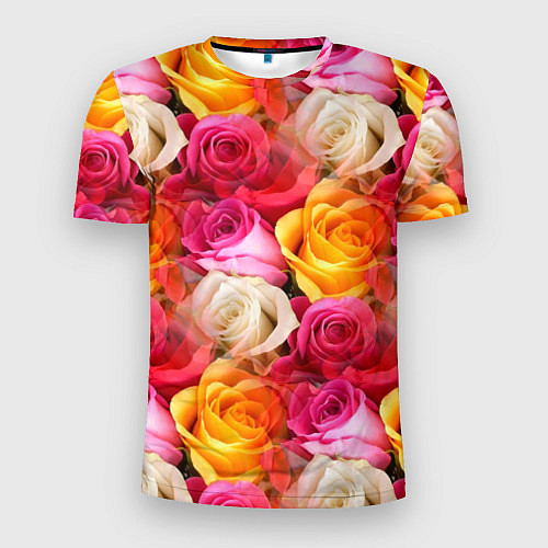 Мужская спорт-футболка Красные, желтые и белые розы / 3D-принт – фото 1