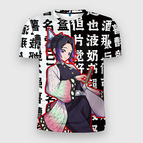 Мужская спорт-футболка Шинобу Кочо и иероглифы Клинок рассекающий демонов / 3D-принт – фото 1