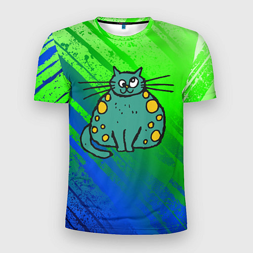 Мужская спорт-футболка Прикольный зеленый кот / 3D-принт – фото 1