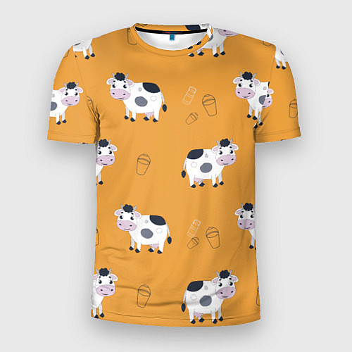 Мужская спорт-футболка Веселые коровки с ведрами молока / 3D-принт – фото 1