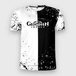 Мужская спорт-футболка Genshin Impact черноебелое