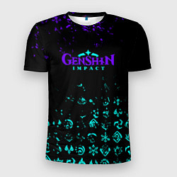 Мужская спорт-футболка GENSHIN NEON PATTERN SYMBOL НЕОН ЭМБЛЕМЫ