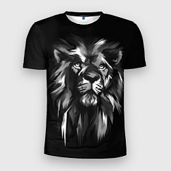 Мужская спорт-футболка Голова льва в черно-белом изображении