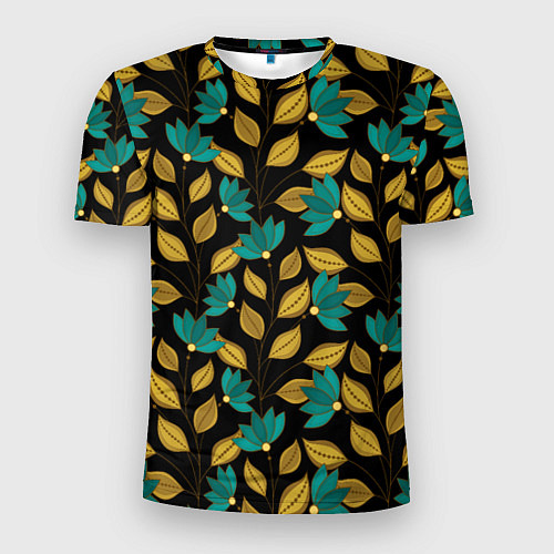 Мужская спорт-футболка Золотые и зеленые листья / 3D-принт – фото 1