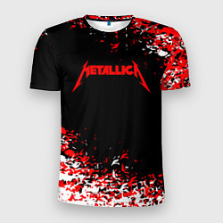 Мужская спорт-футболка Metallica текстура белая красная