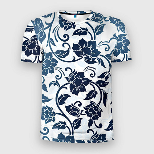 Мужская спорт-футболка Гжелевые цветы / 3D-принт – фото 1