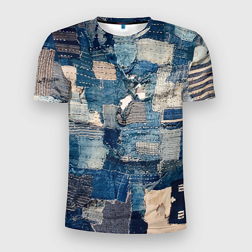 Мужская спорт-футболка Patchwork Jeans Осень Зима 2023 / 3D-принт – фото 1