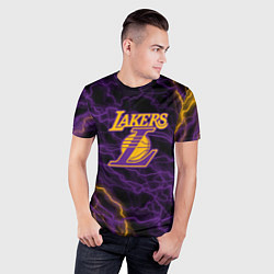 Футболка спортивная мужская Лейкерс Lakers яркие молнии, цвет: 3D-принт — фото 2