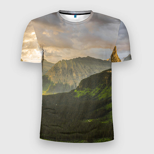 Мужская спорт-футболка Горы, лес, небо / 3D-принт – фото 1