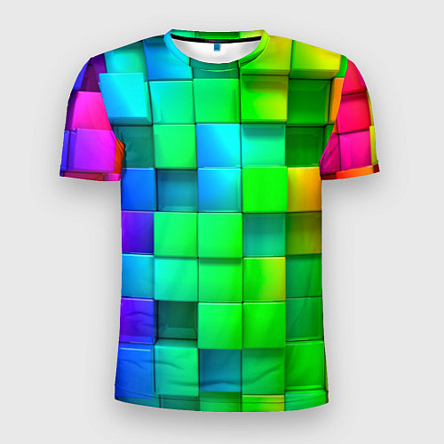 Мужская спорт-футболка РАЗНОЦВЕТНЫЕ КУБИКИ MULTICOLORED CUBES / 3D-принт – фото 1