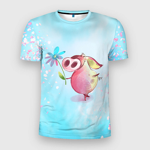 Мужская спорт-футболка Милый поросенок с цветами / 3D-принт – фото 1