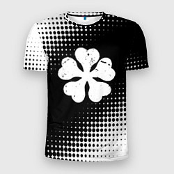 Футболка спортивная мужская Белый логотип Черный клевер на черном, цвет: 3D-принт