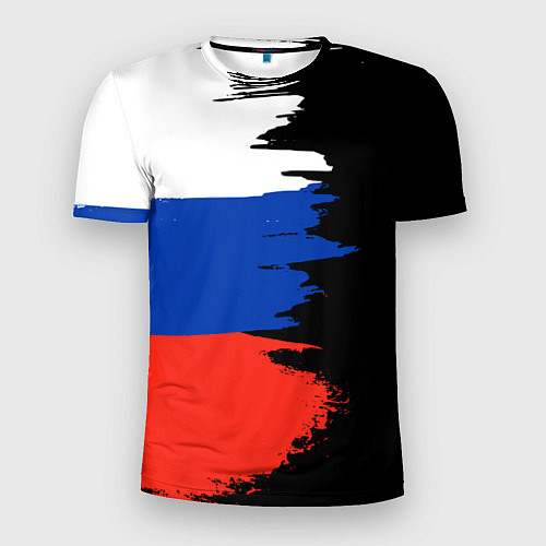 Мужская спорт-футболка Российский триколор на темном фоне / 3D-принт – фото 1