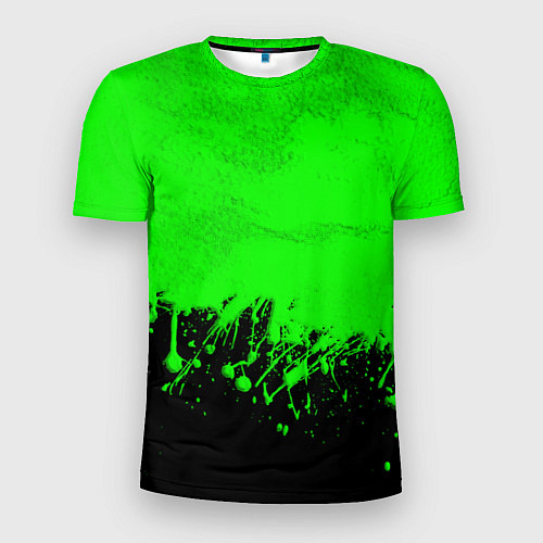 Мужская спорт-футболка САЛАТОВЫЕ НЕОНОВЫЕ БРЫЗГИ КРАСКИ / 3D-принт – фото 1