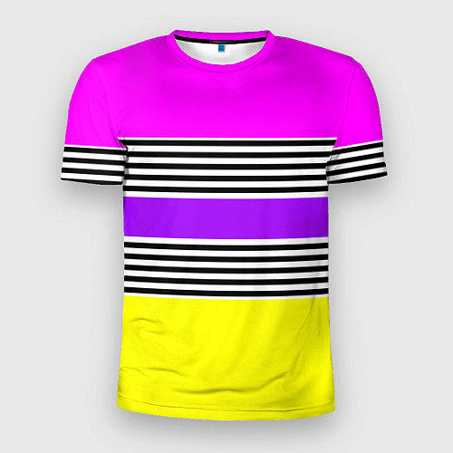 Мужская спорт-футболка Яркие неоновые полосы в сочетании с черно-белыми п / 3D-принт – фото 1