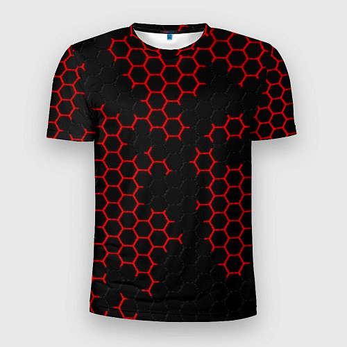 Мужская спорт-футболка НАНОКОСТЮМ Black and Red Hexagon Гексагоны / 3D-принт – фото 1