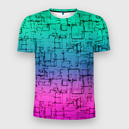 Мужская спорт-футболка Абстрактный узор на розово-бирюзовом градиентном ф / 3D-принт – фото 1