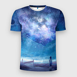 Мужская спорт-футболка Девочка и космический кит в звёздном небе