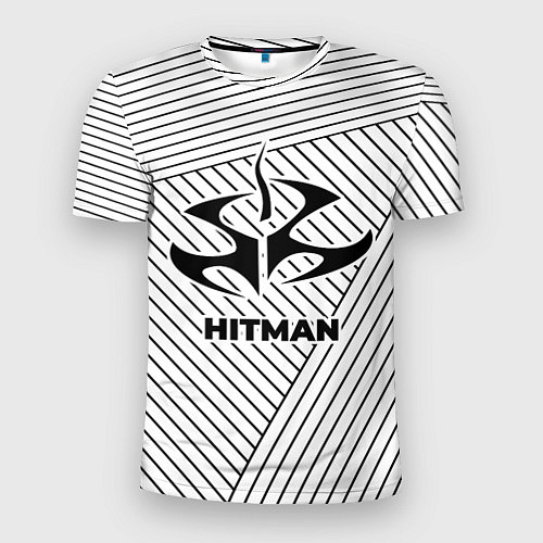 Мужская спорт-футболка Символ Hitman на светлом фоне с полосами / 3D-принт – фото 1