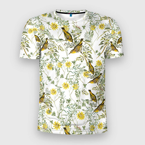 Мужская спорт-футболка Цветы Жёлтые С Птицами / 3D-принт – фото 1