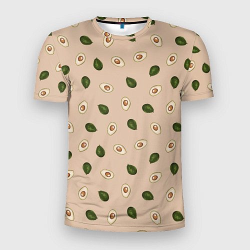 Мужская спорт-футболка Авокадо на бежевом паттерн / 3D-принт – фото 1
