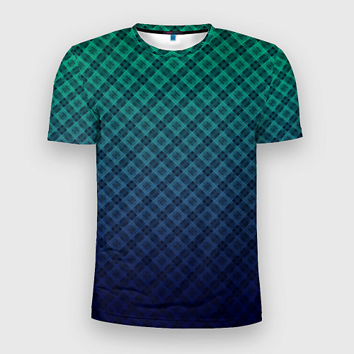 Мужская спорт-футболка Клетчатый узор на сине-зеленом градиентном фоне / 3D-принт – фото 1
