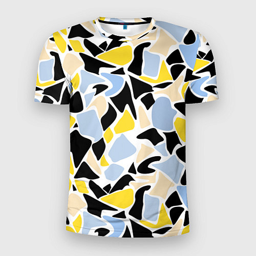 Мужская спорт-футболка Абстрактный узор в желто-голубых тонах на черном ф / 3D-принт – фото 1