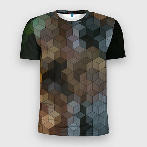 Мужская спорт-футболка Геометрический 3D узор в серых и коричневых тонах / 3D-принт – фото 1