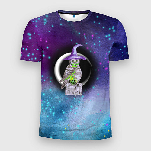 Мужская спорт-футболка Сова-колдунья с зельем на фоне ночного неба / 3D-принт – фото 1