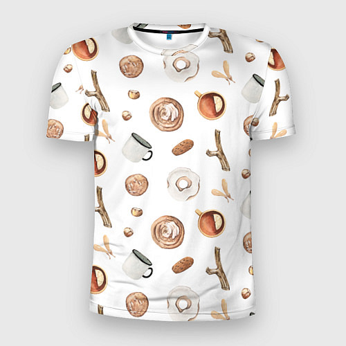 Мужская спорт-футболка Узор Кружка, Печенье, Пончик / 3D-принт – фото 1