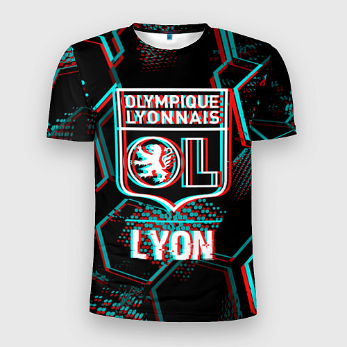 Мужская спорт-футболка Lyon FC в стиле Glitch на темном фоне / 3D-принт – фото 1