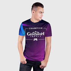 Футболка спортивная мужская Genshin Impact Gaming Champion: рамка с лого и джо, цвет: 3D-принт — фото 2