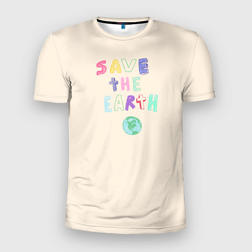 Мужская спорт-футболка Save the earth на бежевом фоне / 3D-принт – фото 1