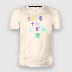 Мужская спорт-футболка Save the earth на бежевом фоне