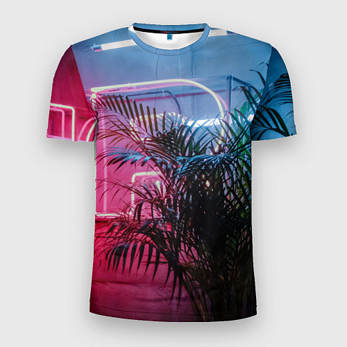 Мужская спорт-футболка Неоновые буквы и цветок - Розовый и голубой / 3D-принт – фото 1