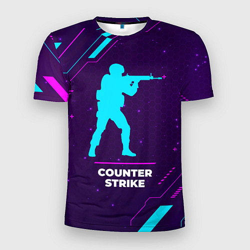 Мужская спорт-футболка Символ Counter Strike в неоновых цветах на темном / 3D-принт – фото 1