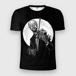 Мужская спорт-футболка Скелет скрипач под полной луной