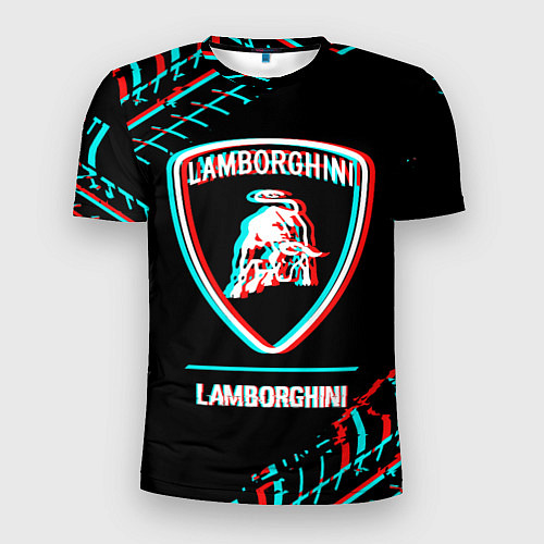Мужская спорт-футболка Значок Lamborghini в стиле Glitch на темном фоне / 3D-принт – фото 1