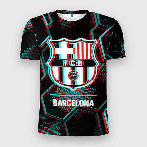 Мужская спорт-футболка Barcelona FC в стиле Glitch на темном фоне / 3D-принт – фото 1