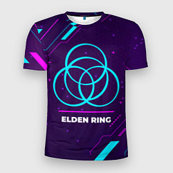Мужская спорт-футболка Символ Elden Ring в неоновых цветах на темном фоне
