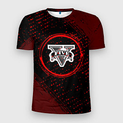 Мужская спорт-футболка Символ GTA и краска вокруг на темном фоне